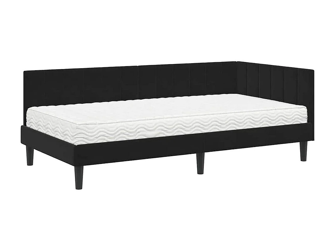 Cadre de lit d'angle avec matelas Noir 90 x 200 cm Velours