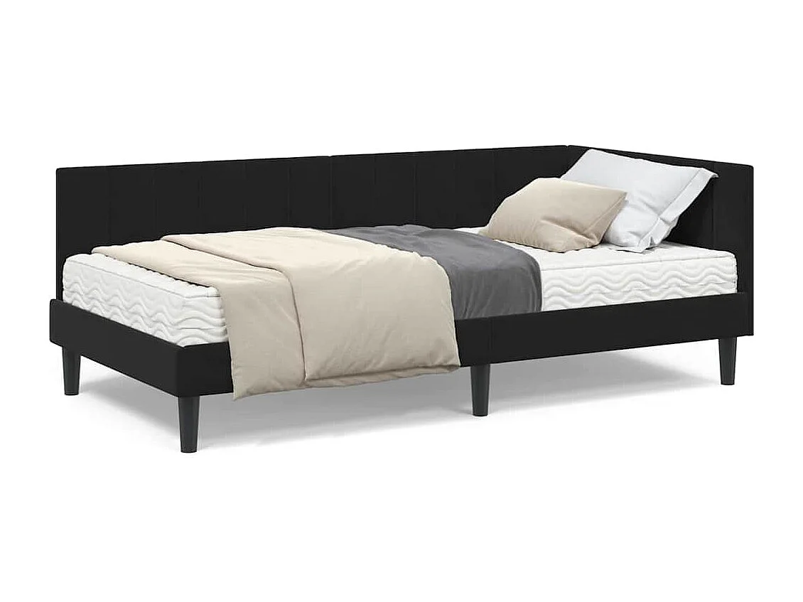 Cadre de lit d'angle avec matelas Noir 90 x 200 cm Velours