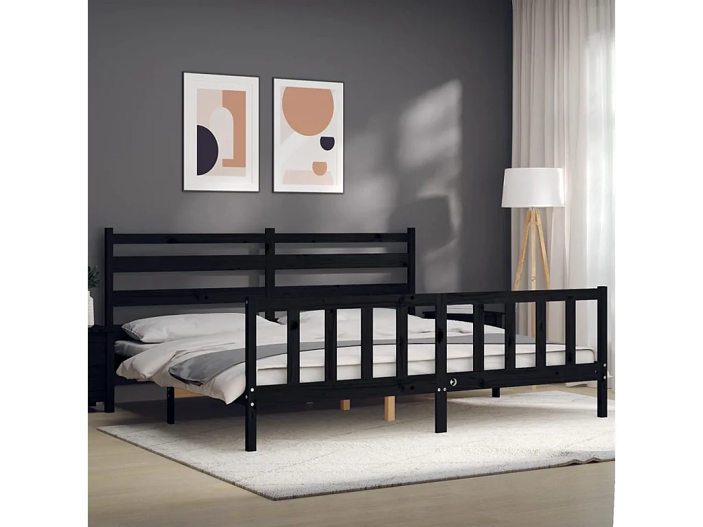 Struttura letto senza materasso nero 200x200 cm in legno massello di pino