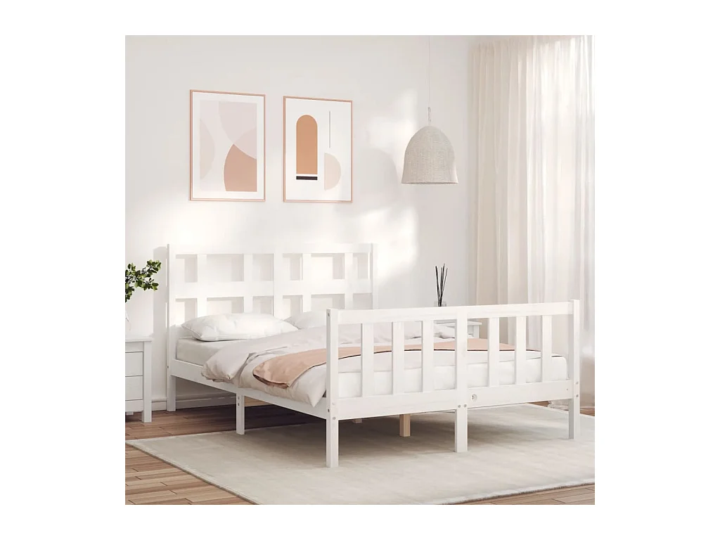 Struttura letto senza materasso bianco 140x190 cm in legno massello di pino