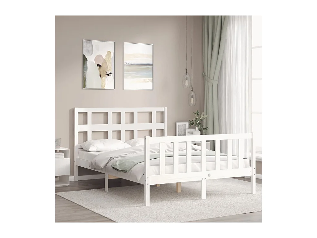 Struttura letto senza materasso bianco 140x190 cm in legno massello di pino