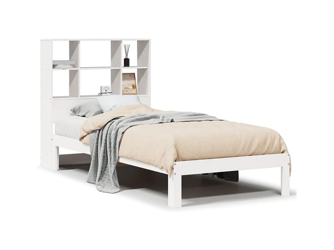 Lit bibliothèque sans matelas blanc 90x200cm bois de pin massif