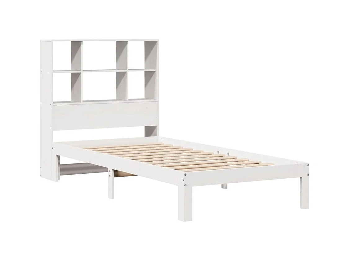 Lit bibliothèque sans matelas blanc 90x200cm bois de pin massif