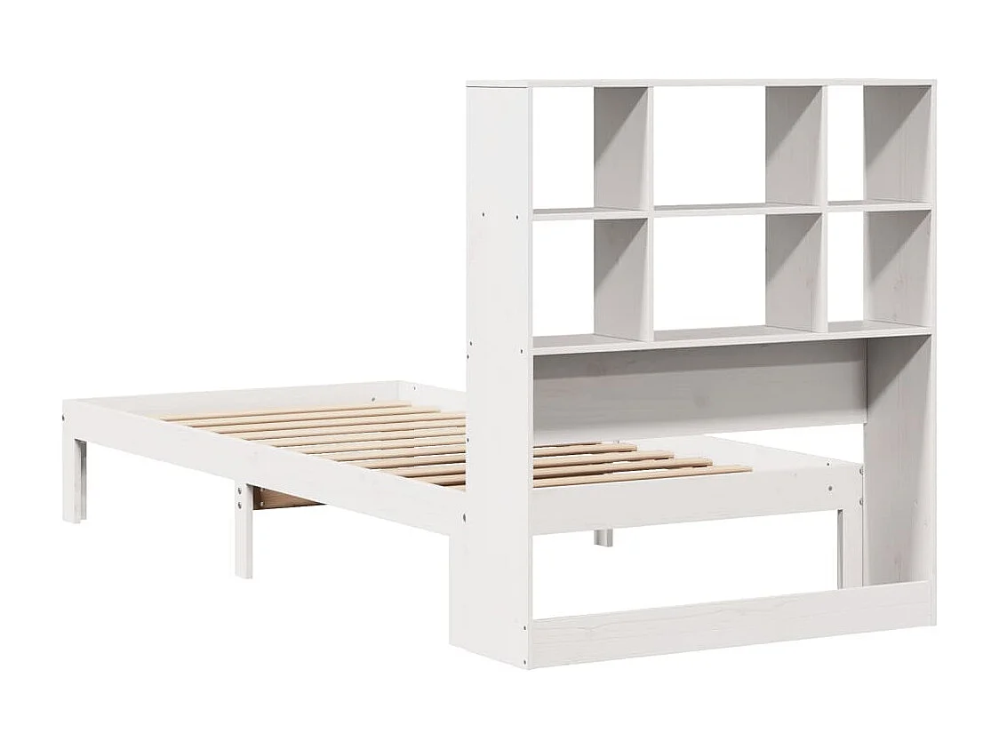 Lit bibliothèque sans matelas blanc 90x200cm bois de pin massif