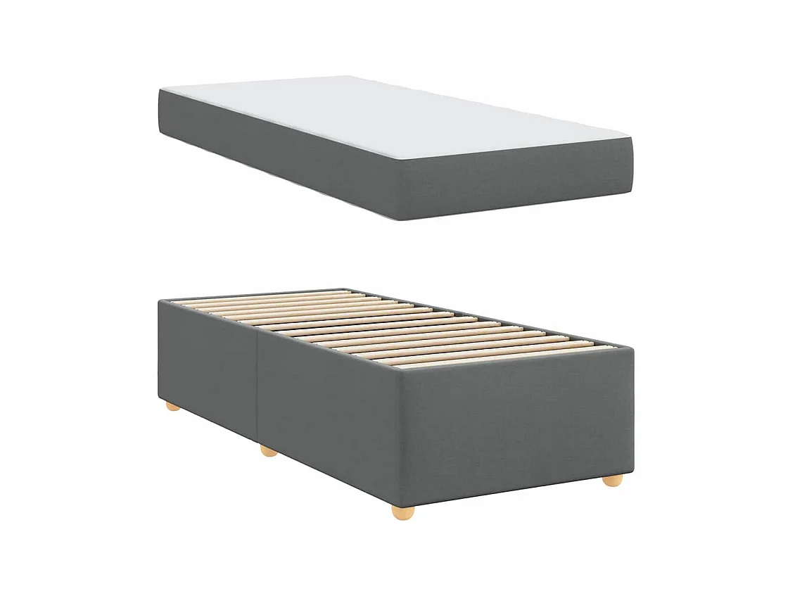 Cadre de lit avec matelas Gris foncé 100 x 200 cm tissu