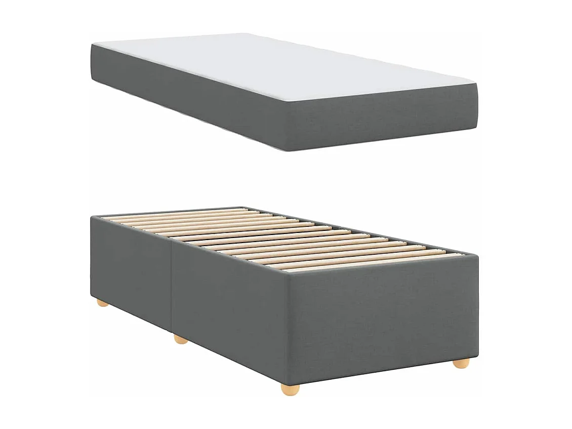 Cadre de lit avec matelas Gris foncé 100 x 200 cm tissu