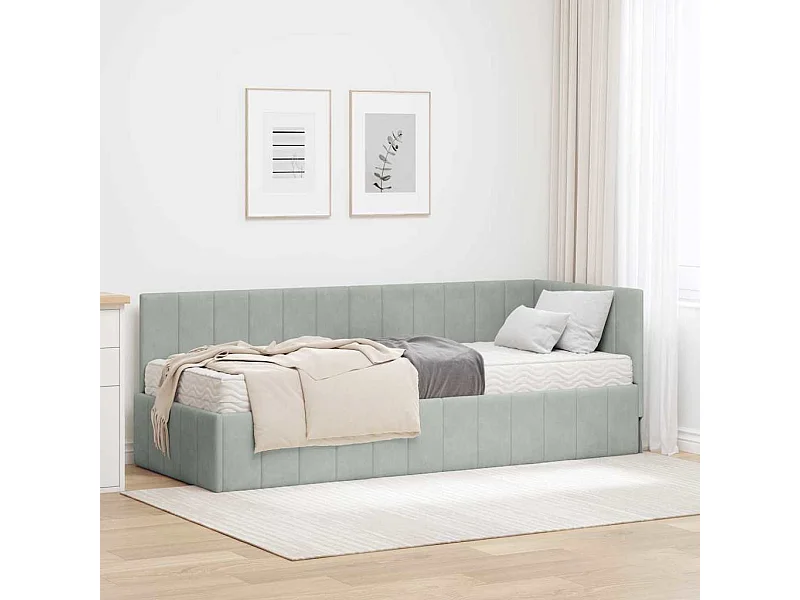 Hoekbedframe Lichtgrijs 80 x 200 cm Fluweel