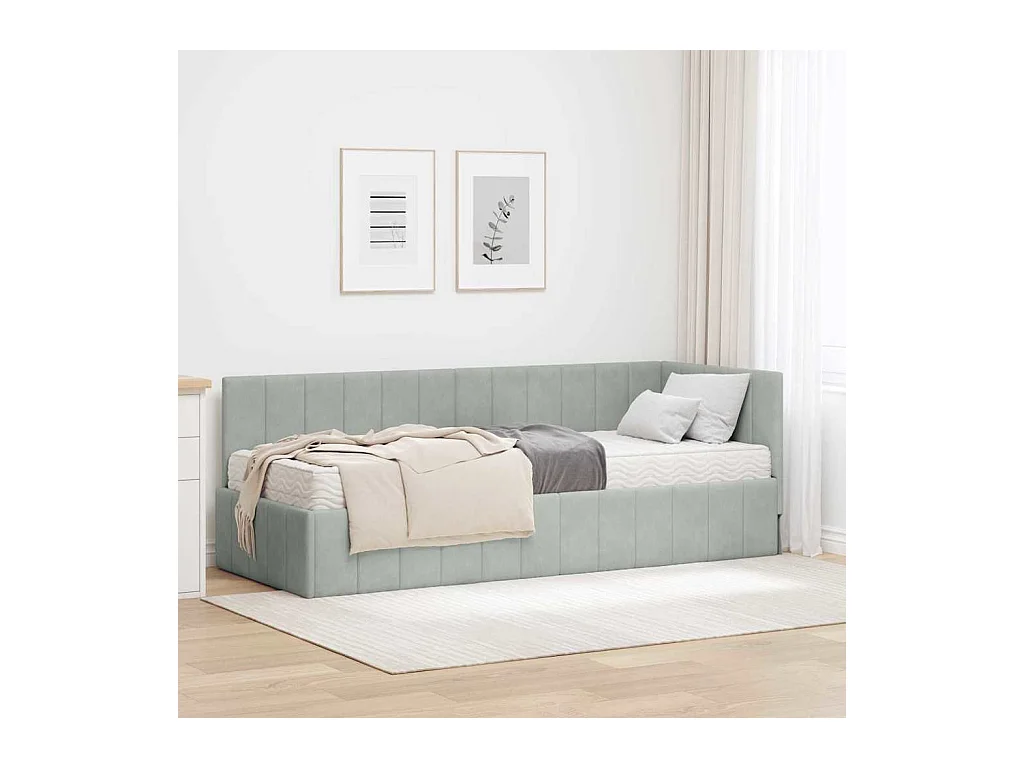 Hoekbedframe Lichtgrijs 80 x 200 cm Fluweel