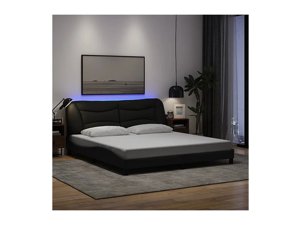 Struttura letto con LED senza materasso tessuto nero 180x200 cm