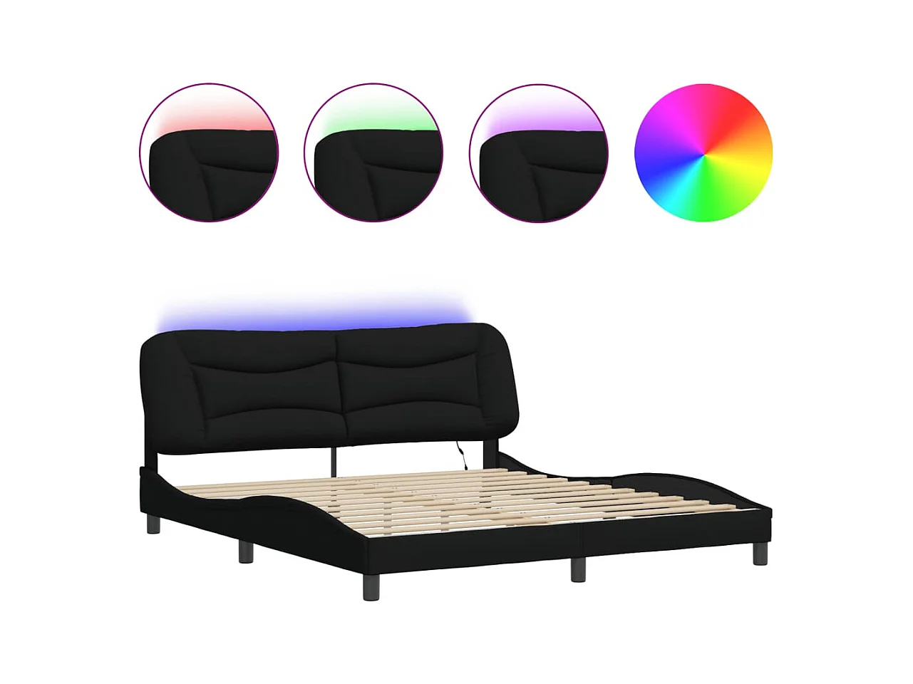 Struttura letto con LED senza materasso tessuto nero 180x200 cm