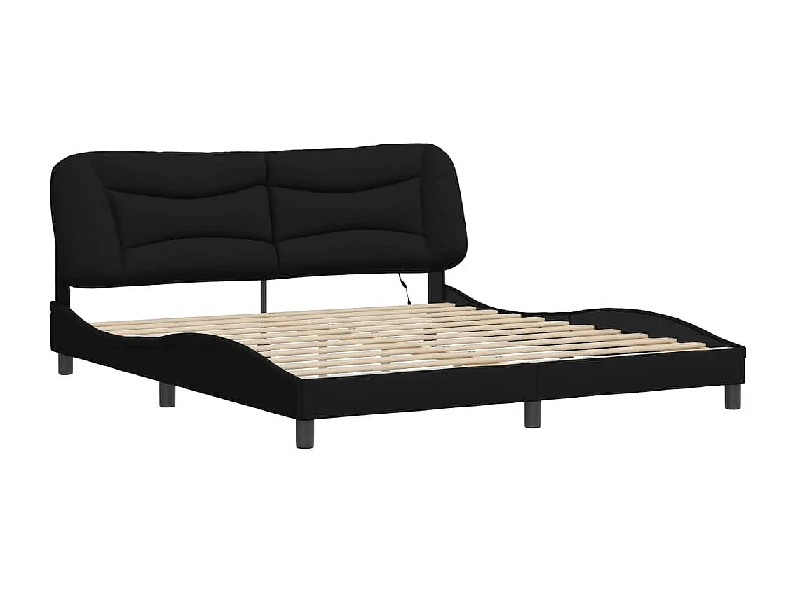 Estructura de cama con LED sin colchón tela negra 180x200 cm