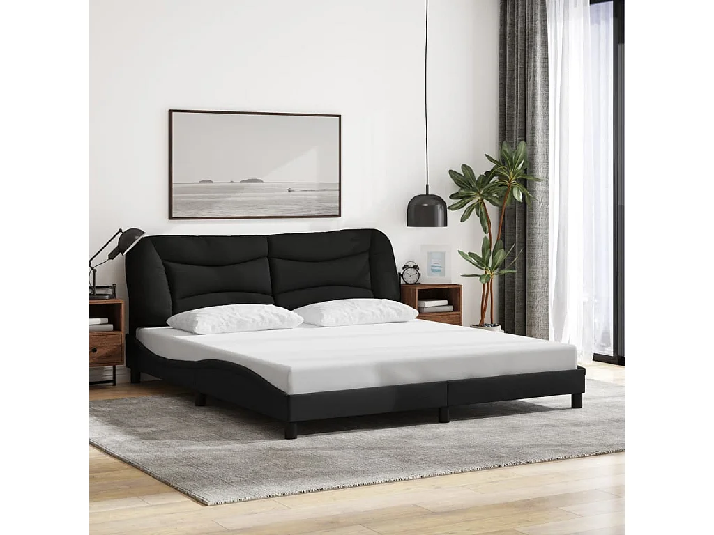 Estructura de cama con LED sin colchón tela negra 180x200 cm