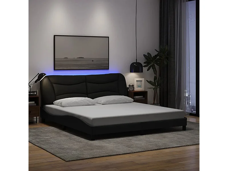 Struttura letto con LED senza materasso tessuto nero 180x200 cm