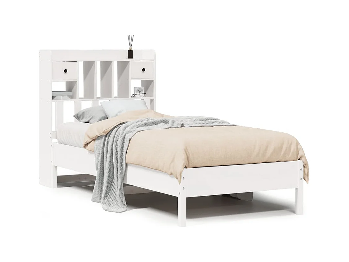 Letto libreria bianco senza materasso 90x200cm in legno massello di pino