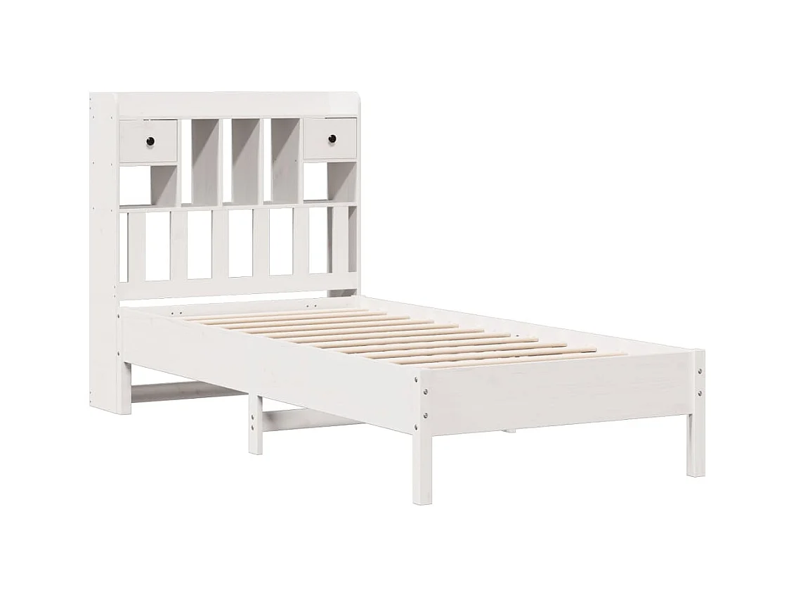 Letto libreria bianco senza materasso 90x200cm in legno massello di pino