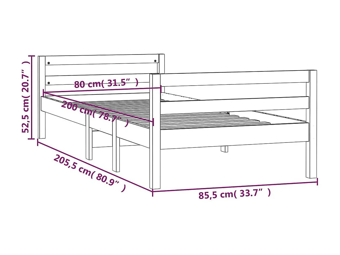 Estructura de cama sin colchón blanca 80x200 cm madera maciza de pino