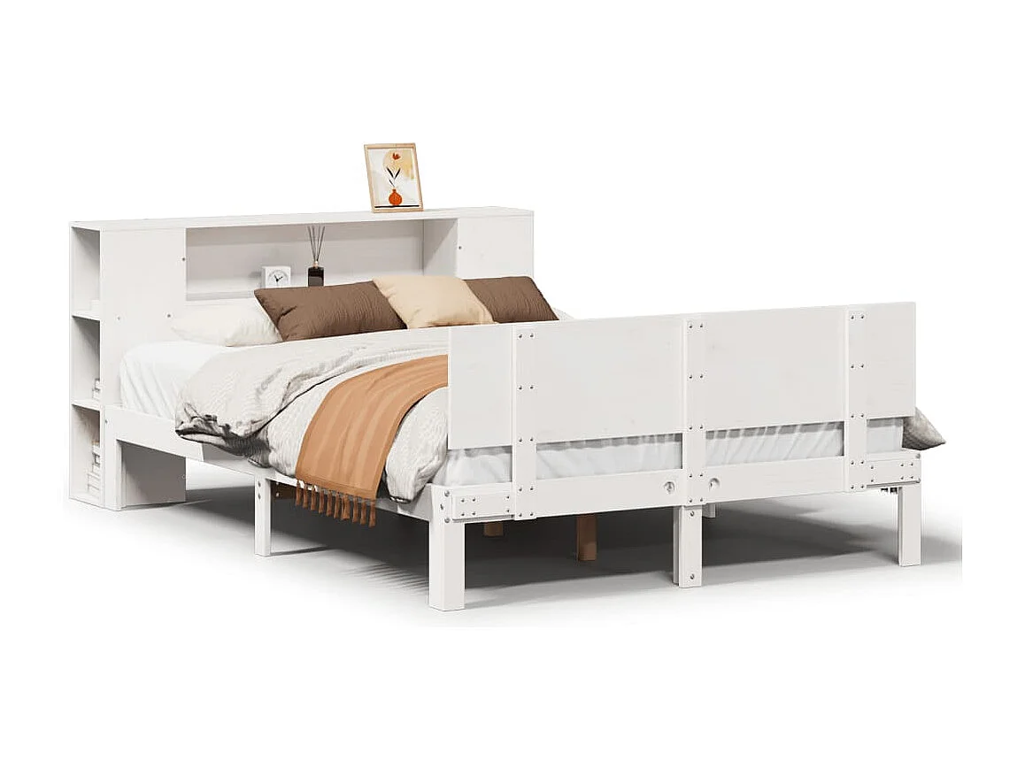 Letto libreria bianco senza materasso 120x200 cm in legno massello di pino