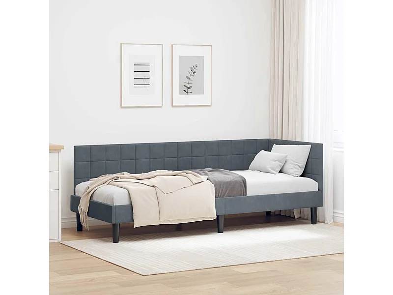 Cadre de lit d'angle Gris foncé 80 x 200 cm Velours