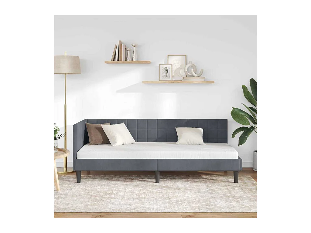 Cadre de lit d'angle Gris foncé 80 x 200 cm Velours