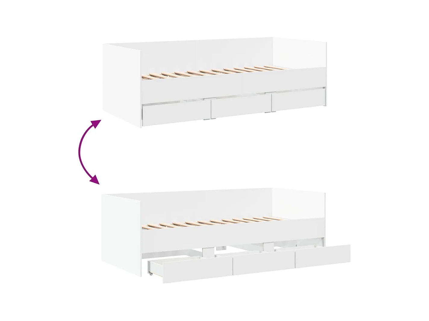 Dagbed met lades zonder matras wit 90x190 cm