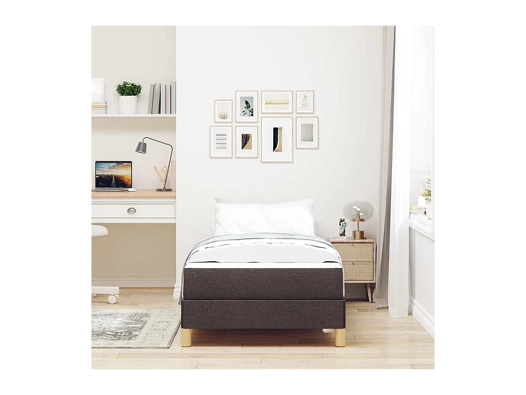 Letto a molle marrone 90 x 200 cm in tessuto e legno ingegnerizzato