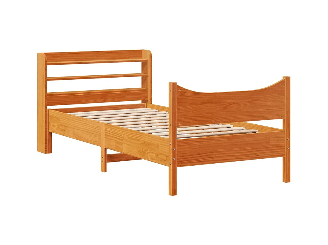 Struttura letto con testiera in cera marrone 75x190 cm in legno di pino