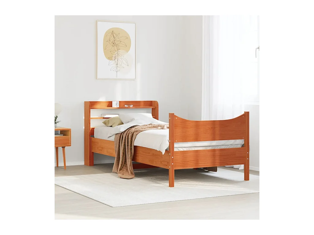 Struttura letto con testiera in cera marrone 75x190 cm in legno di pino