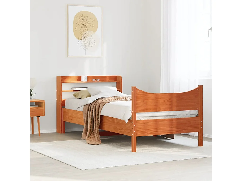 Struttura letto con testiera in cera marrone 75x190 cm in legno di pino