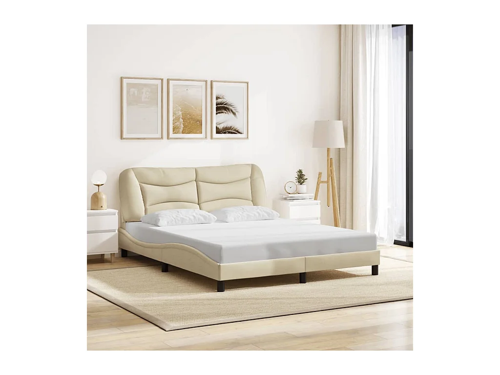 Estructura de cama sin colchón tela crema 160x200 cm