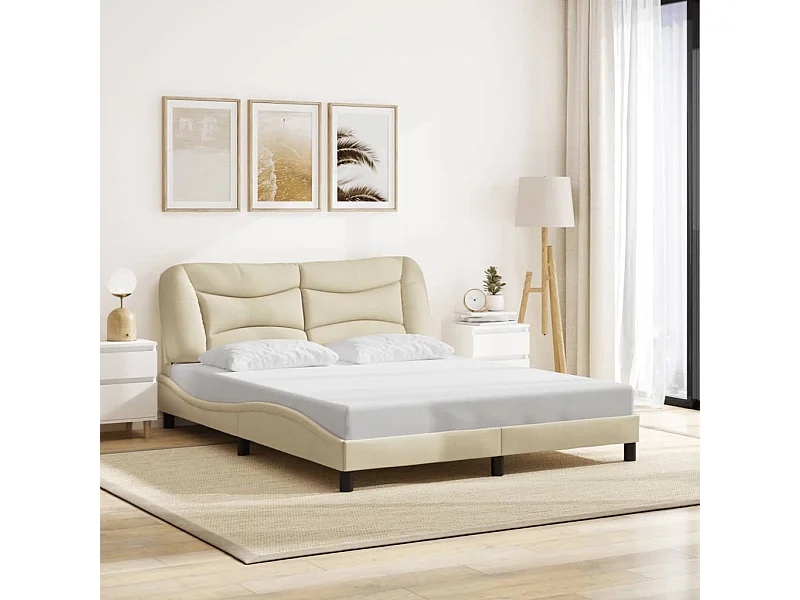 Cadre de lit sans matelas crème 160x200 cm tissu