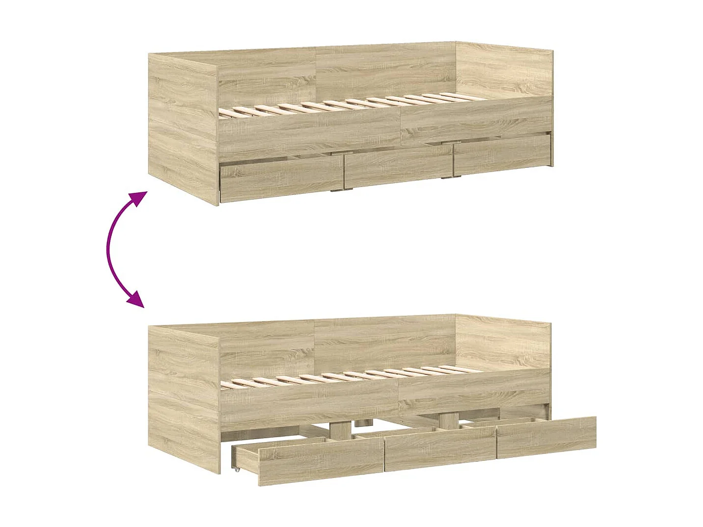 Cama de día con cajones sin colchón roble sonoma 75x190 cm