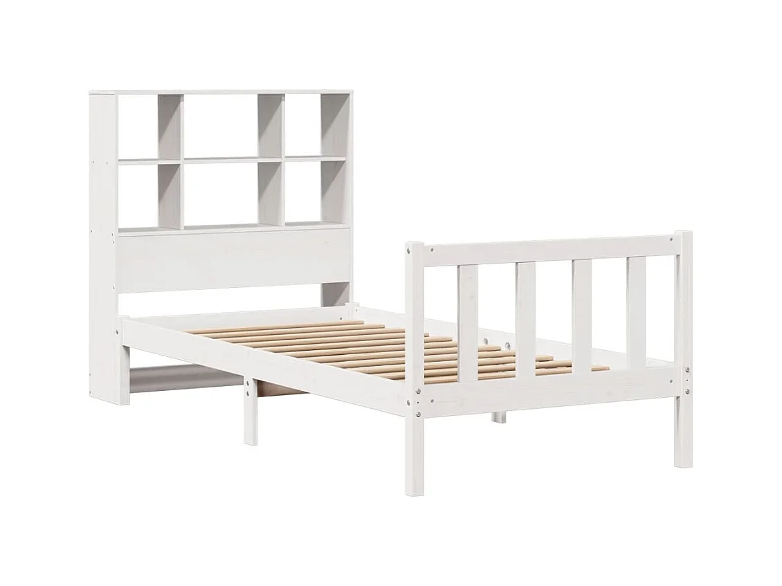 Letto libreria bianco senza materasso 90x190cm in legno massello di pino