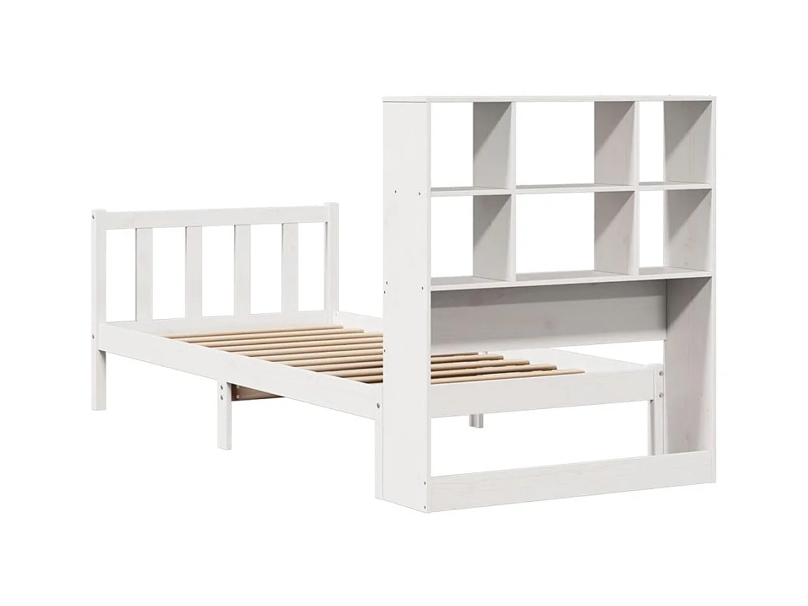 Letto libreria bianco senza materasso 90x190cm in legno massello di pino