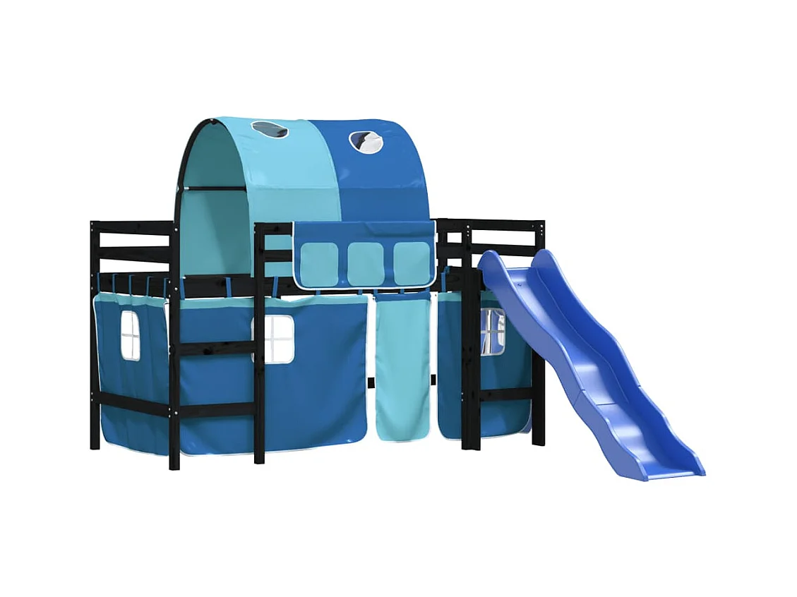Kinderhoogslaper met tunnel zonder matras blauw 80x200 cm