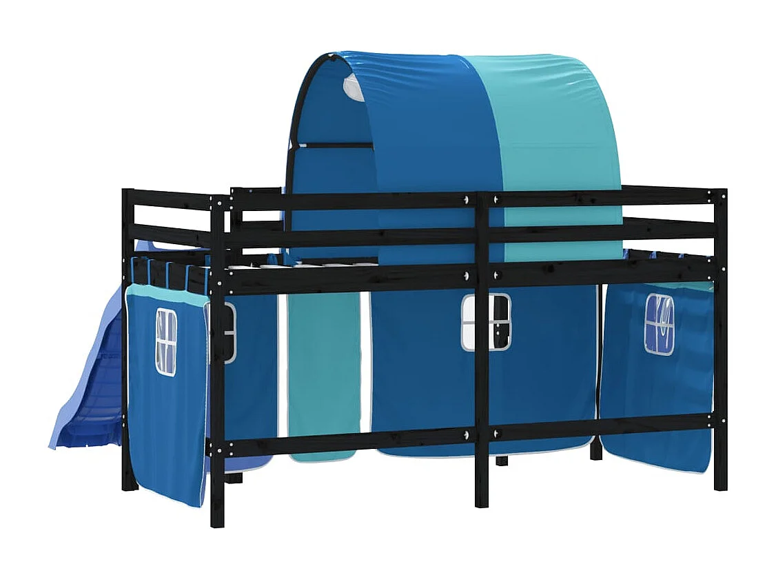 Lit mezzanine enfants avec tunnel sans matelas bleu 80x200 cm