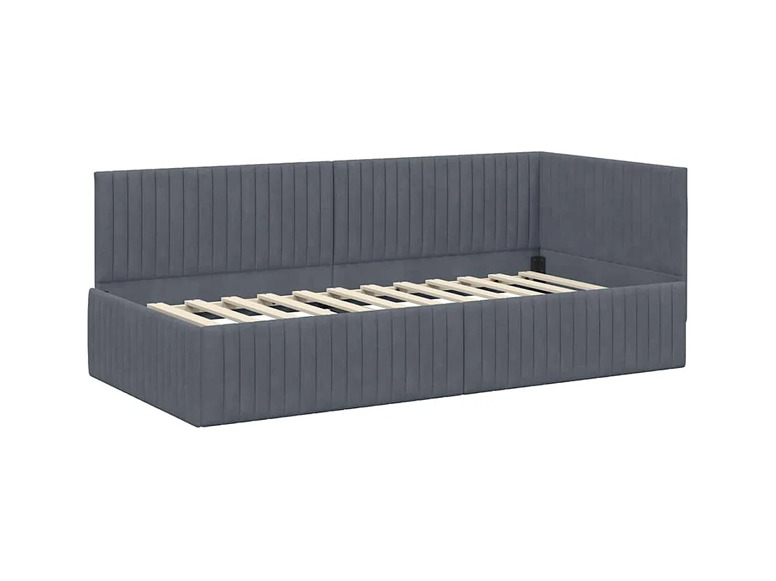 Donkergrijs hoekbedframe 90 x 190 cm fluweel