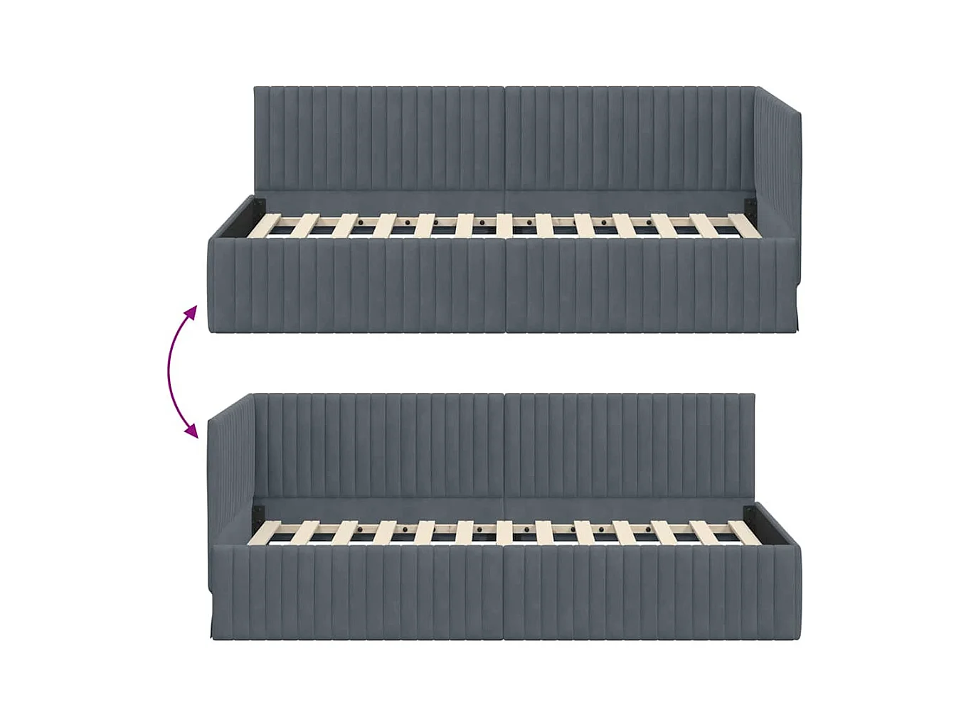 Donkergrijs hoekbedframe 90 x 190 cm fluweel