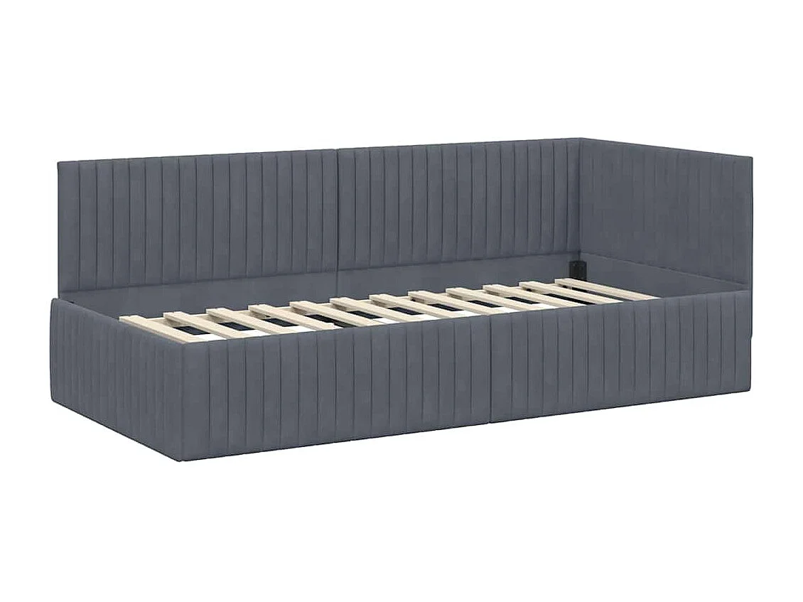 Cadre de lit d'angle Gris foncé 90 x 190 cm Velours