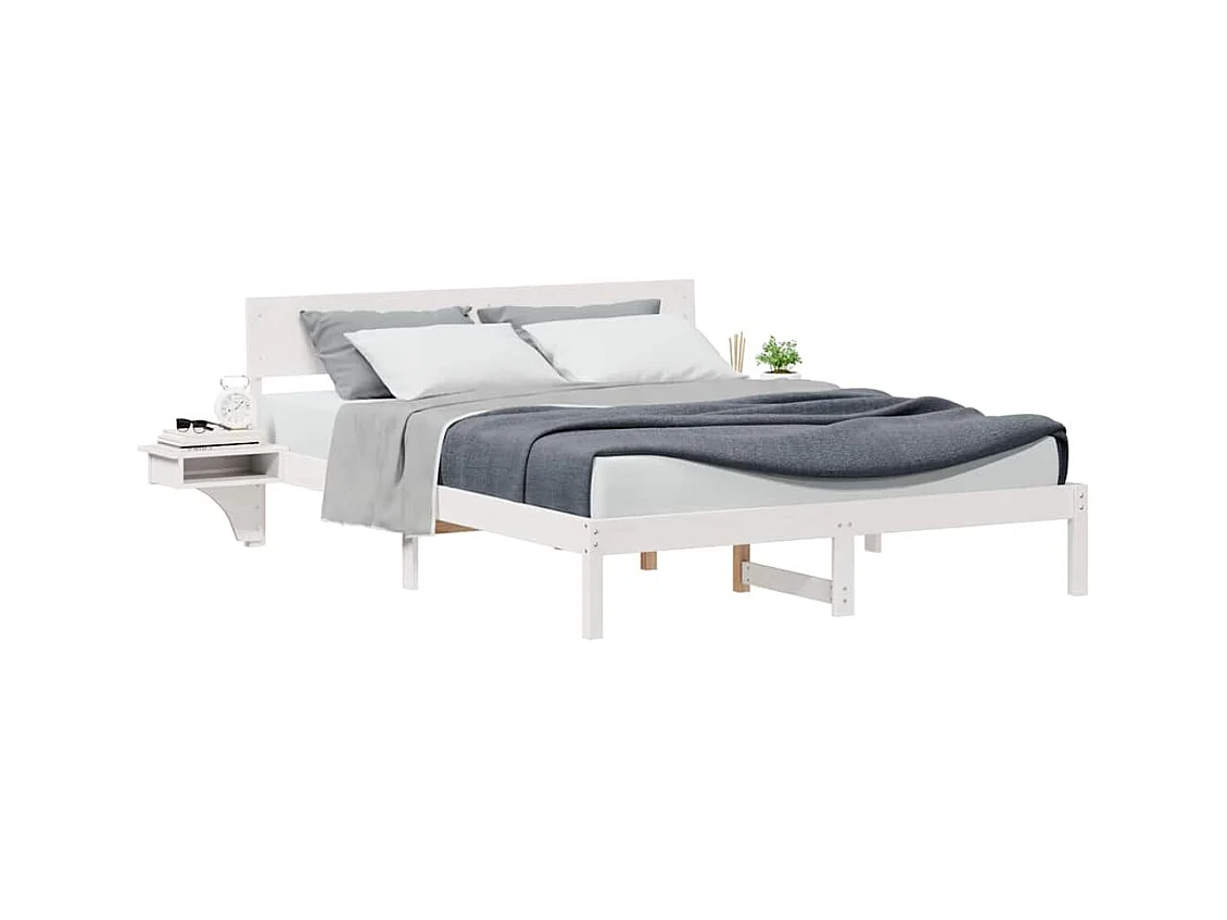 Struttura letto con comodini Bianco Legno massello di pino