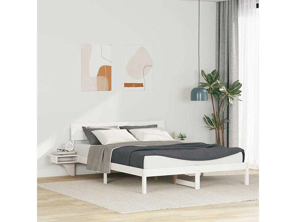 Cadre de lit avec tables de chevet Blanc Bois massif en pin