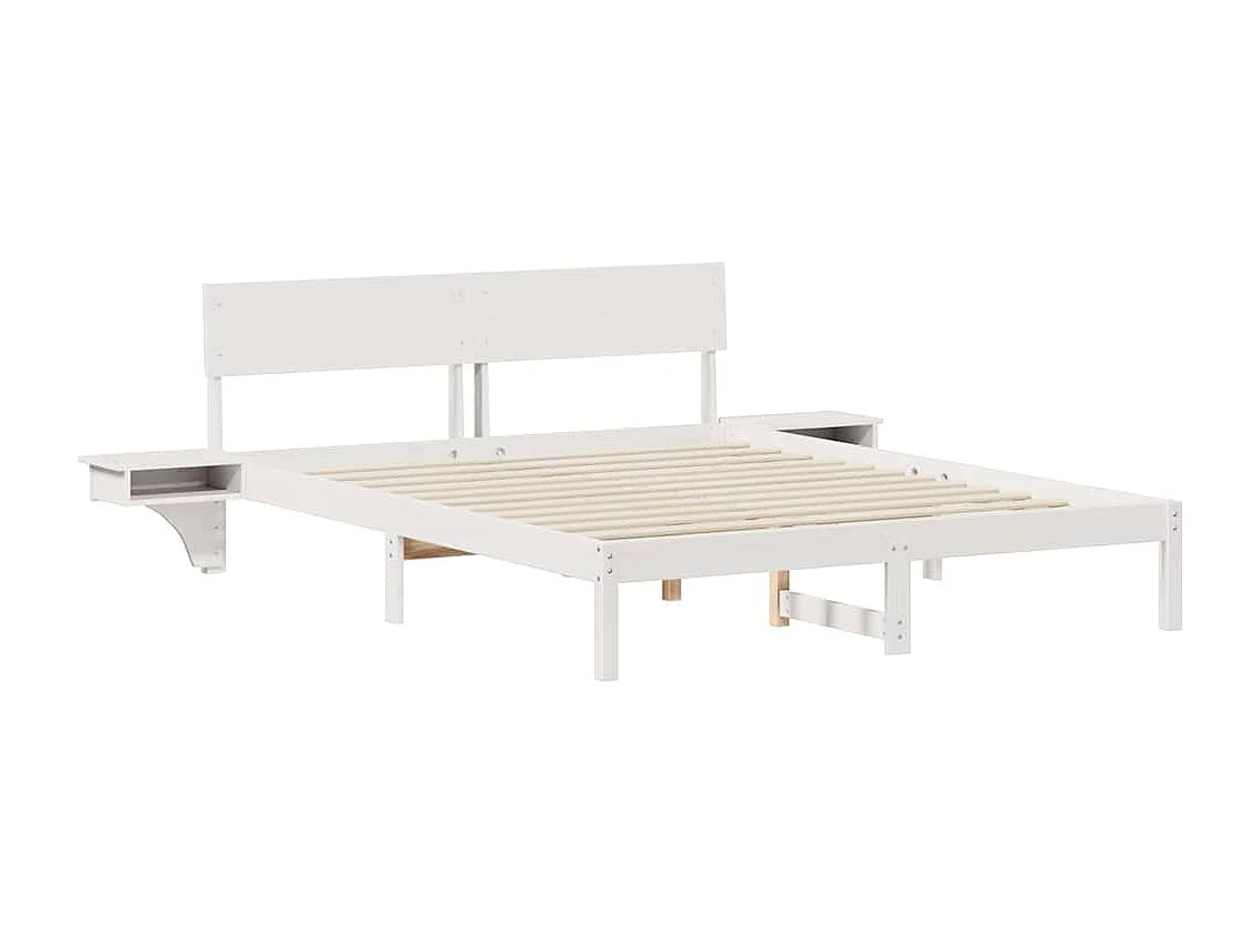 Cadre de lit avec tables de chevet Blanc Bois massif en pin