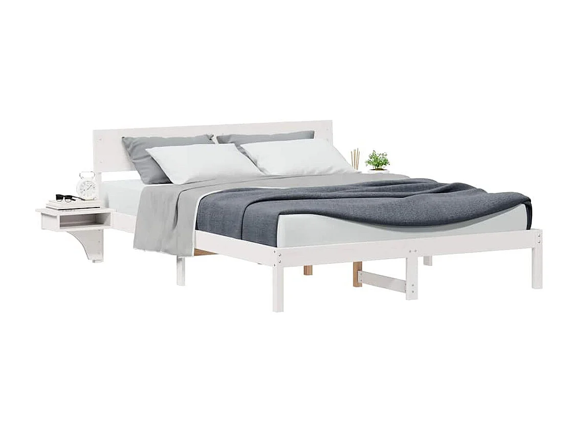 Cadre de lit avec tables de chevet Blanc Bois massif en pin