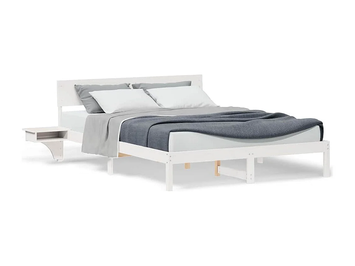 Cadre de lit avec tables de chevet Blanc Bois massif en pin