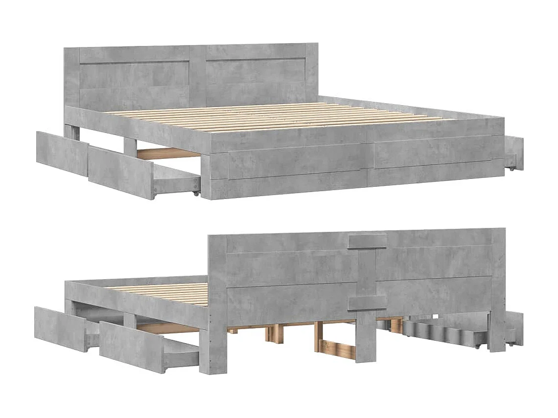 Struttura letto con testiera senza materasso grigio cemento 180x200cm