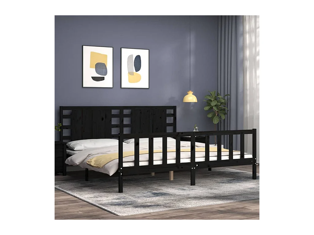 Bedframe zonder matras zwart 200x200 cm massief grenenhout