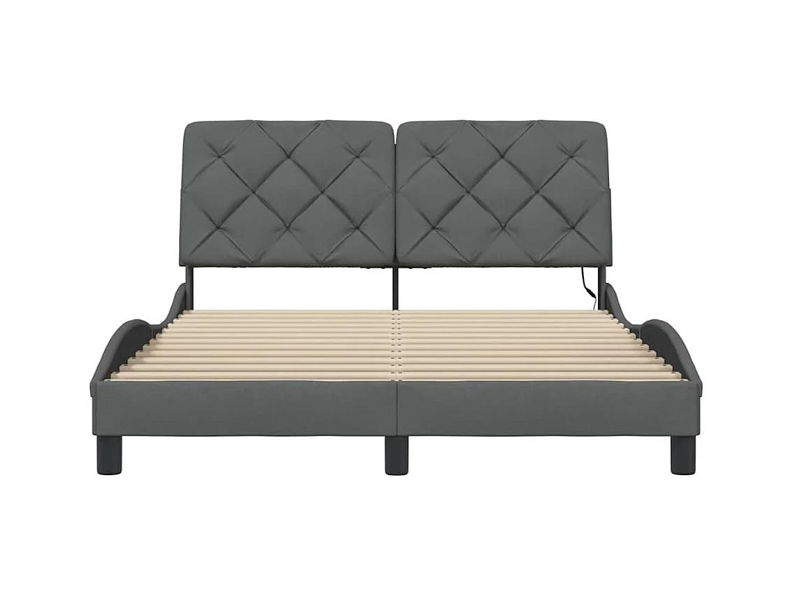 Struttura letto con LED senza materasso tessuto grigio scuro 140x190 cm