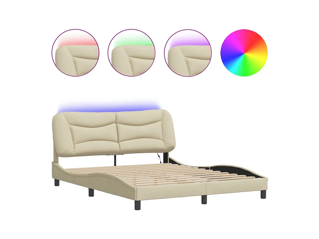 Bedframe met LED zonder matras crème 160x200 cm stof