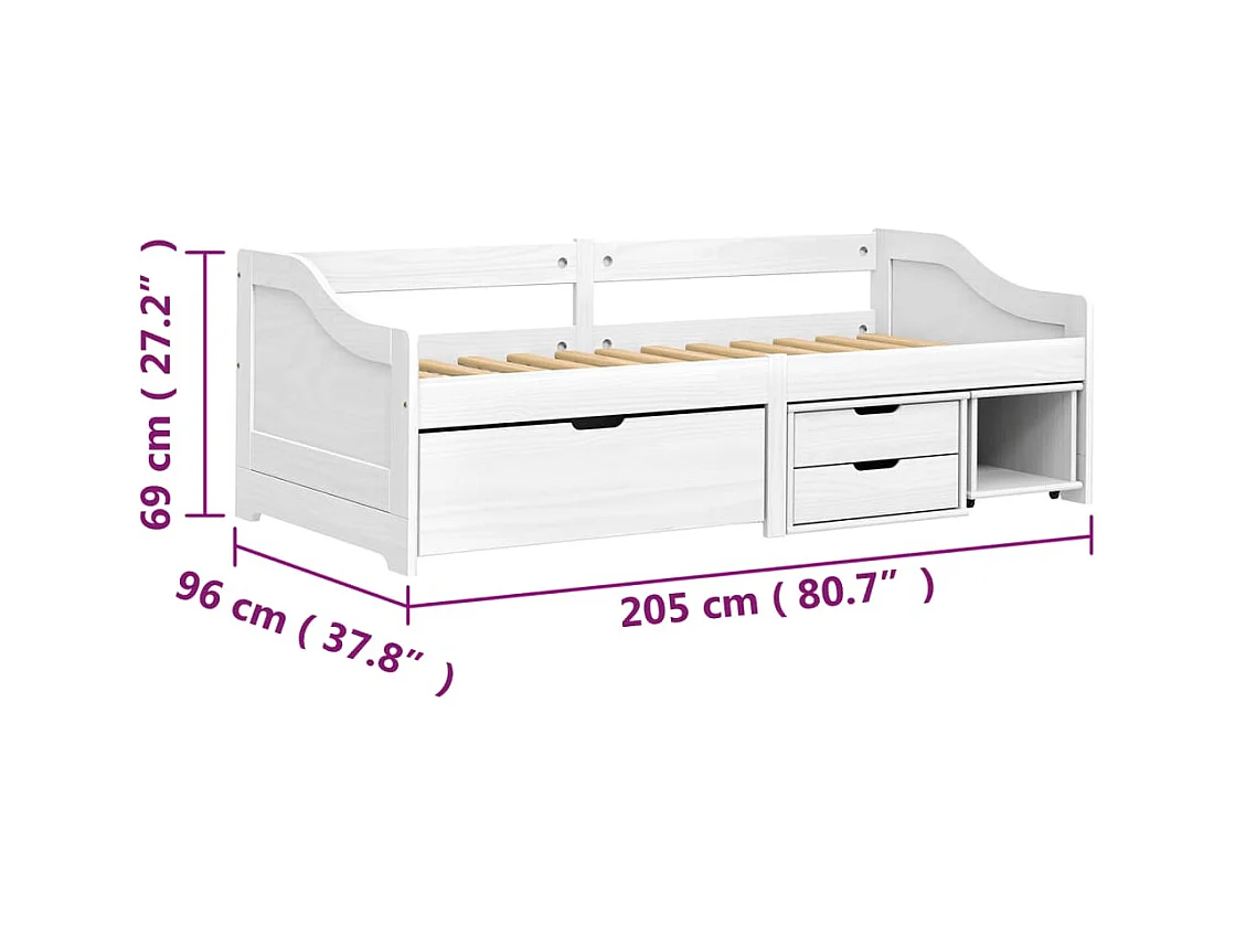 Dagbed met 3 lades zonder matras IRUN wit 90x200 cm