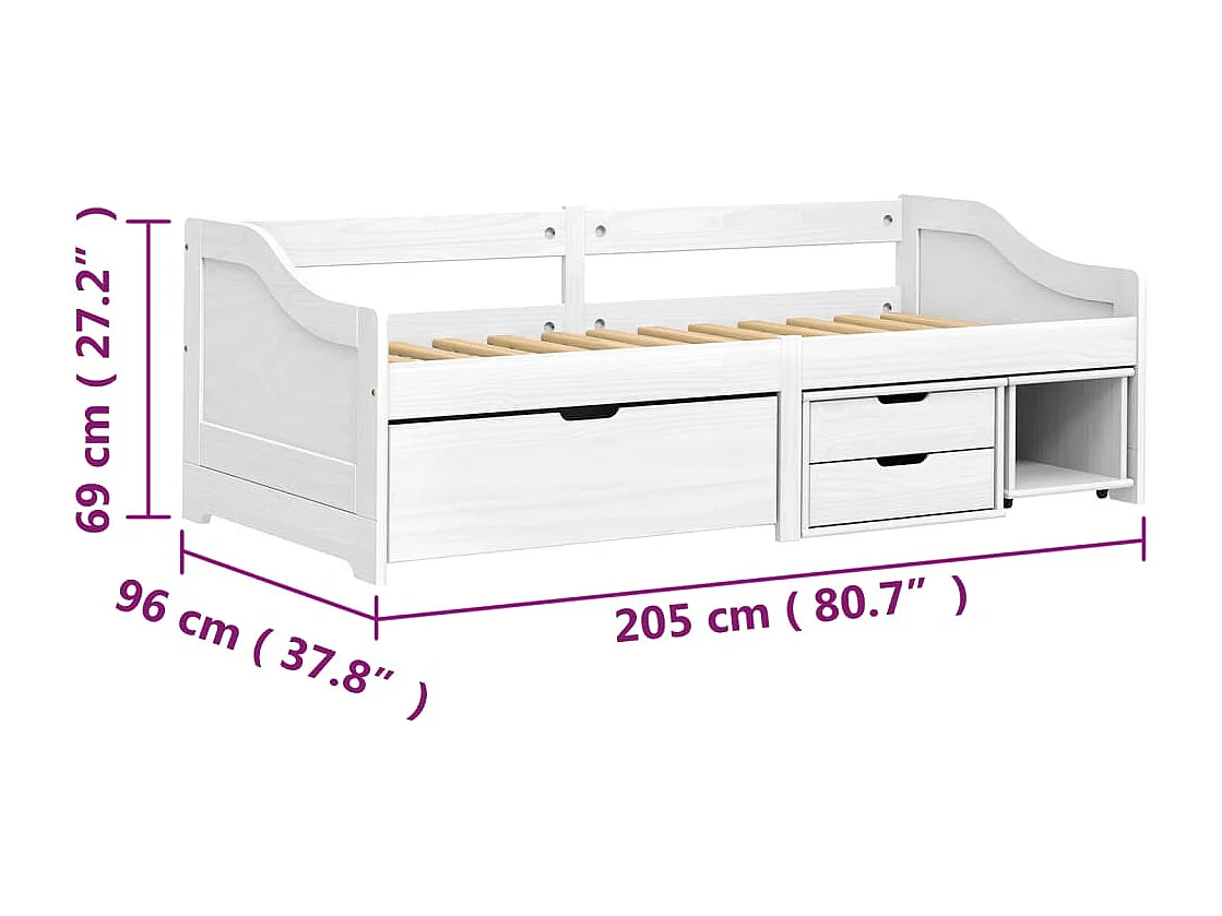 Cama de día con 3 cajones sin colchón IRUN blanco 90x200 cm