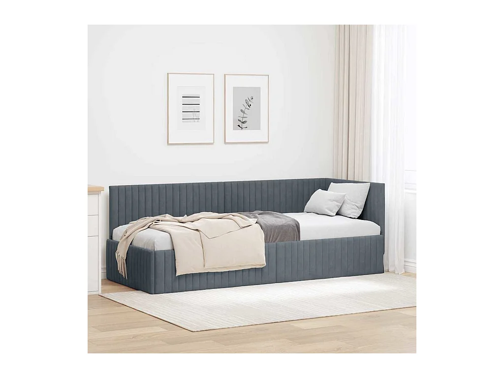 Donkergrijs hoekbedframe 80 x 200 cm fluweel